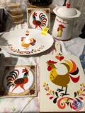 Rooster Platter, Rooster Cutting Board Wall Hanging, (2) Rooster Hot Pads, Lidded Rooster Cookie