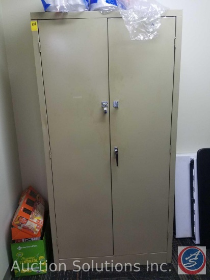 2 Door Locking Storage Cabinet {{NO KEY}} Measuring 36"x 18.5" x71.5" [CONTENTS NOT INCLUDED]