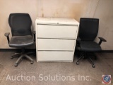 (2) Rolling Adjustable Office Chairs, 3 Drawer Filing Cabinet 36