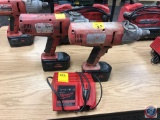 2 Milwaukee 18 volt 7/16 in Hex Drive Impact Wrenches with Batteries and One Charger. Model 9099-20