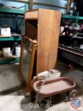 Vintage Metal Red Wagon, Wood Framed Dresser Mirror, Large Wood Cabinet (Contents Included)