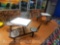 {{2XBID}} (2) Plymold 4-Seat Jupiter Cafeteria Clusters w/ 3 ft. Square Tables and Round Metal