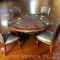 5' Round Wood Dining Table w/ Decorative Iron Base, and Four Upholstered Chairs