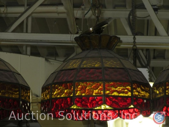 {8x$Bid} (8) Retro Amber and Ruby Glass Shade Hanging Light Fixtures
