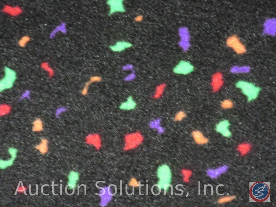 Large Lot of UV Black Light 'Colored Confetti' on Black Background Remnant Carpet