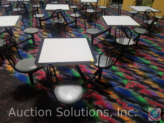 {{2XBID}} (2) Plymold 4-Seat Jupiter Cafeteria Clusters w/ 3 ft. Square Tables and Round Metal