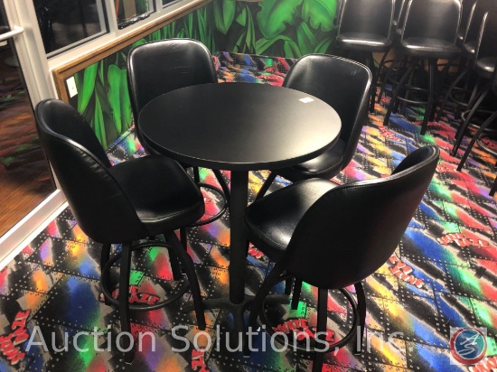 30" Round High-Top Bar Table, and (4) Padded Bar Chairs