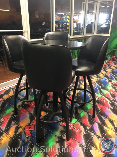 30" Round High-Top Bar Table, and (4) Padded Bar Chairs