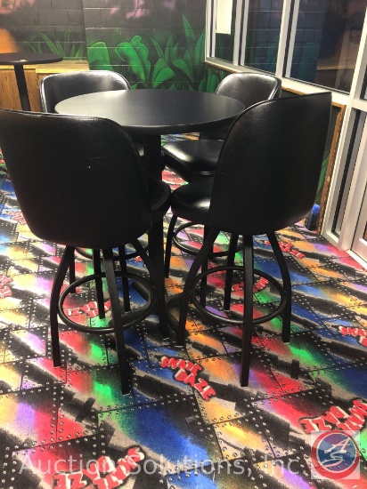 30" Round High-Top Bar Table, and (4) Padded Bar Chairs