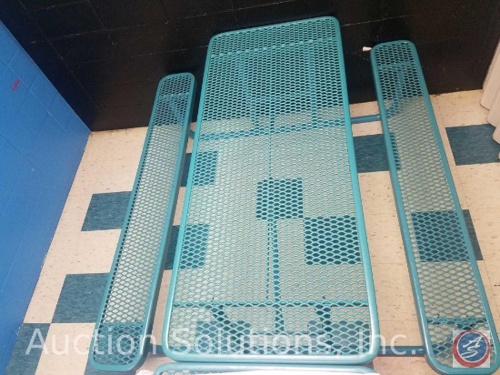 {{2XBID}} (2) 6 ft. Perforated Steel Commercial Outdoor Picnic Tables - Thermoplastic Coated - Teal