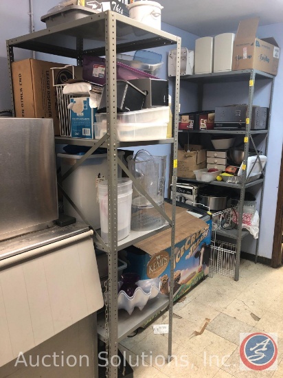 {{2XBID}} (2) Four Tier Metal Shelving Storage Units 36" x 23 1/2" x 87" {{CONTENTS SOLD
