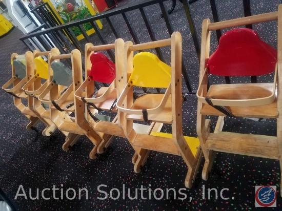 {{5XBID}} (6) Wooden and Plastic High Chairs {{ONE CHAIR HAS BROKEN BACK}}