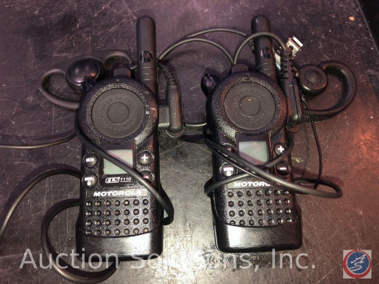 (2) Motorola CLS 1110 Walkie Talkies With Ear Pieces