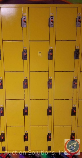 American Locker Security Systems Coin Operated Lockers, Five Tier Triple Wide, 15 Per Section 36" x