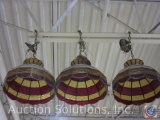 {8x$Bid} (8) Retro Amber and Ruby Glass Shade Hanging Light Fixtures