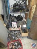 Metal Storage Shelf w/ Misc. DJ Commercial Stereo Components, Cords and Parts (Actual Usability or