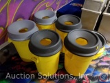 (5) Round Barrel Garbage Cans with Cut-Out Lids, Extra Lids