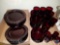 (12) Cranberry Dinner Plates (12) Cranberry Salad Plates, (7) Cranberry Glasses Marked France, (2)