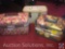 (3) Vintage Makeup Suitcases Two Filled with Assorted Scrapbooking Supplies, One is Empty