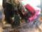 Upholstered Backless Bench, Large Assortment of Purses