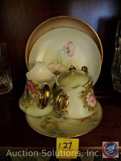 Lefton Hand painted China NE3066 Creamer, Sugar Dish, Decorative Plate by The Joanna's Hand painted