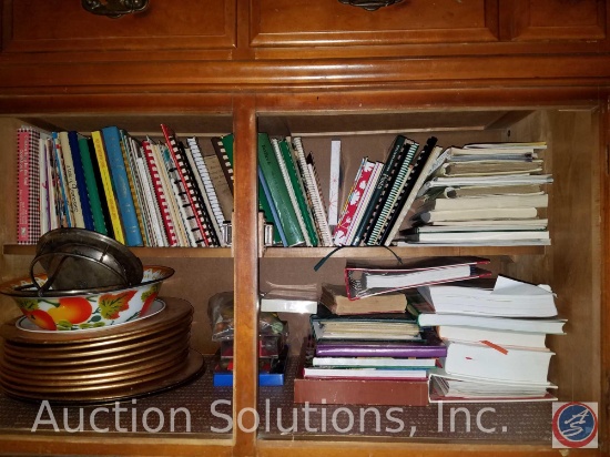 Large Lot of Cookbooks, (11) Serving Plates, Silver Plated Dachshund Knife Rests, (16) Dog Corn Cob