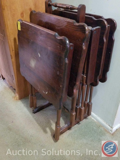 (4) TV Trays, Rustic Tall Bucket containing Dog Food