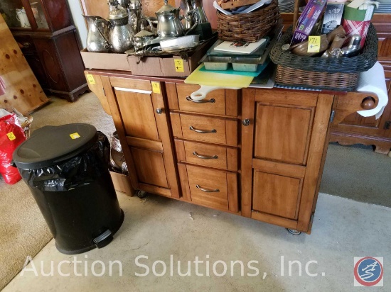Rolling Kitchen Island 17 1/2" x 53" x 35 1/2", Step Release Kitchen Trash Can