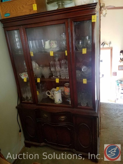One Piece Hutch with One Door with Glass Inlay, 3 Wooden Shelves 42" x 14" X 69 1/2"