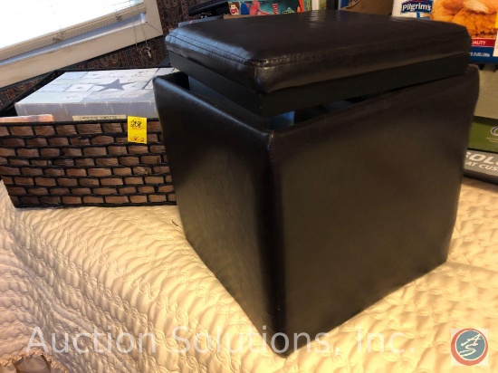 Foot Stool Full of Assorted Scrapbooking Supplies, Wicker Basket with Scrapbooking Supplies