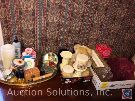 Candles, Makeup Mirror, Musical Snow globe, Oscar De La Runta Perfume {{NEARLY FULL}}, Wooden Slide
