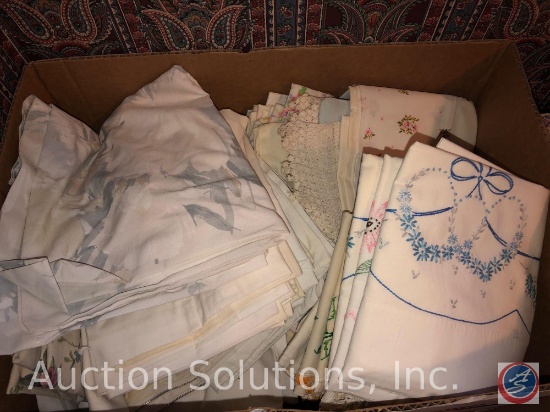 (4) Assorted Linens Including Pillow Cases, Sheets, Doily's, Throw Blankets, More