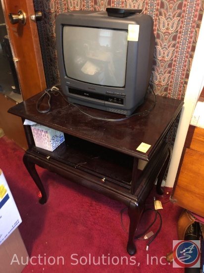 Side Table with Pull Out Drawer 28"x 20" x 27", Magnavox 13" Color TV VHS/TV Combo CRM132AT01