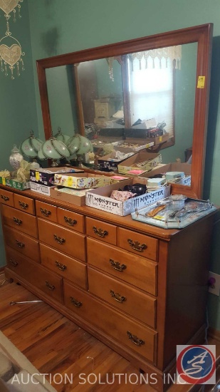 Dresser with Mirror and Eleven Drawers 59" 20" x 33" Mirror is 52" x 33", Tall Dresser Five Drawers