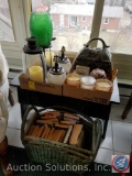 Assorted Candles and Holders, Wicker Basket, Assorted Romance Novels