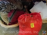 Assorted Linens, Placemats, Wicker Baskets