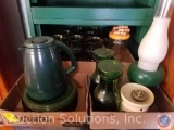 Emerald Glass Plates, (2) Emerald Container Made In Belgium 1774, Puppy Treat Holder, Wax Warmer,