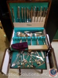 Wooden Silver Display Box with Gorham Silver Plated Silverware, Regent Sheffield English Stainless