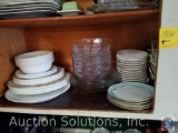 (6) Correlle Bowls, (5) Saucers, (8) Salad Plates, (8) Dinner Plates, Platter, (9) Glass Salad