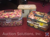 (3) Vintage Makeup Suitcases Two Filled with Assorted Scrapbooking Supplies, One is Empty