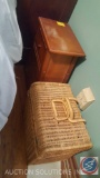 Small Cabinet, Wicker Basket with Hinged Lid