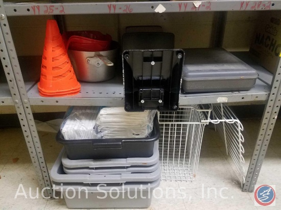 Stainless Steel Sauce Pan, Dixie Napkin Dispenser, First Aid Kit, Wire Baskets, Bus Tubs, (4) Mixing