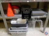 Stainless Steel Sauce Pan, Dixie Napkin Dispenser, First Aid Kit, Wire Baskets, Bus Tubs, (4) Mixing