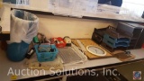 Electric Pencil Sharpener, Stackable File Sorters, Scissors, Clip boards, 3 Ring Binders, 2 Drawer