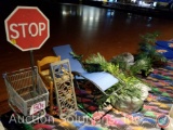 Child Size Grocery Cart, Stop Sign, (3) Wall Hangings, Chair, Floating Lounge Chair, Faux Tropical