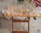 Assorted Glassware w/ a Vintage Anco-Bilt Wood Folding Table