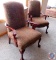 (2) Upholstered Chairs w/ Wooden Arms, Metallic Gray and Brown