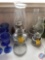 (3) Hurricane Oil Lamps, One is Pottery and Two are Clear Glass