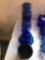 (4) Blue Glass Condiment Holders, and (1) Blue Floral Ash Tray and (1) Blue Cheese Holder