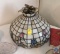 Stained 'Glass' Hanging Lamp, Resin Shade has Some Minor Damage. Approximately 18 in. Diameter